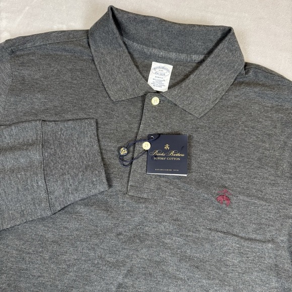 Brooks Brother LS Polo Mens Size NWT XXL Gray W/ Purple Logo Supima Cotton NWT
